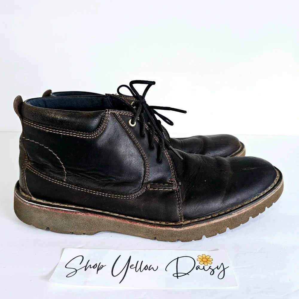 Clarks‎ mens 15522 Brown Leather Lace Up Boot Ortholite Cushion Sz 9 - Sh651.2